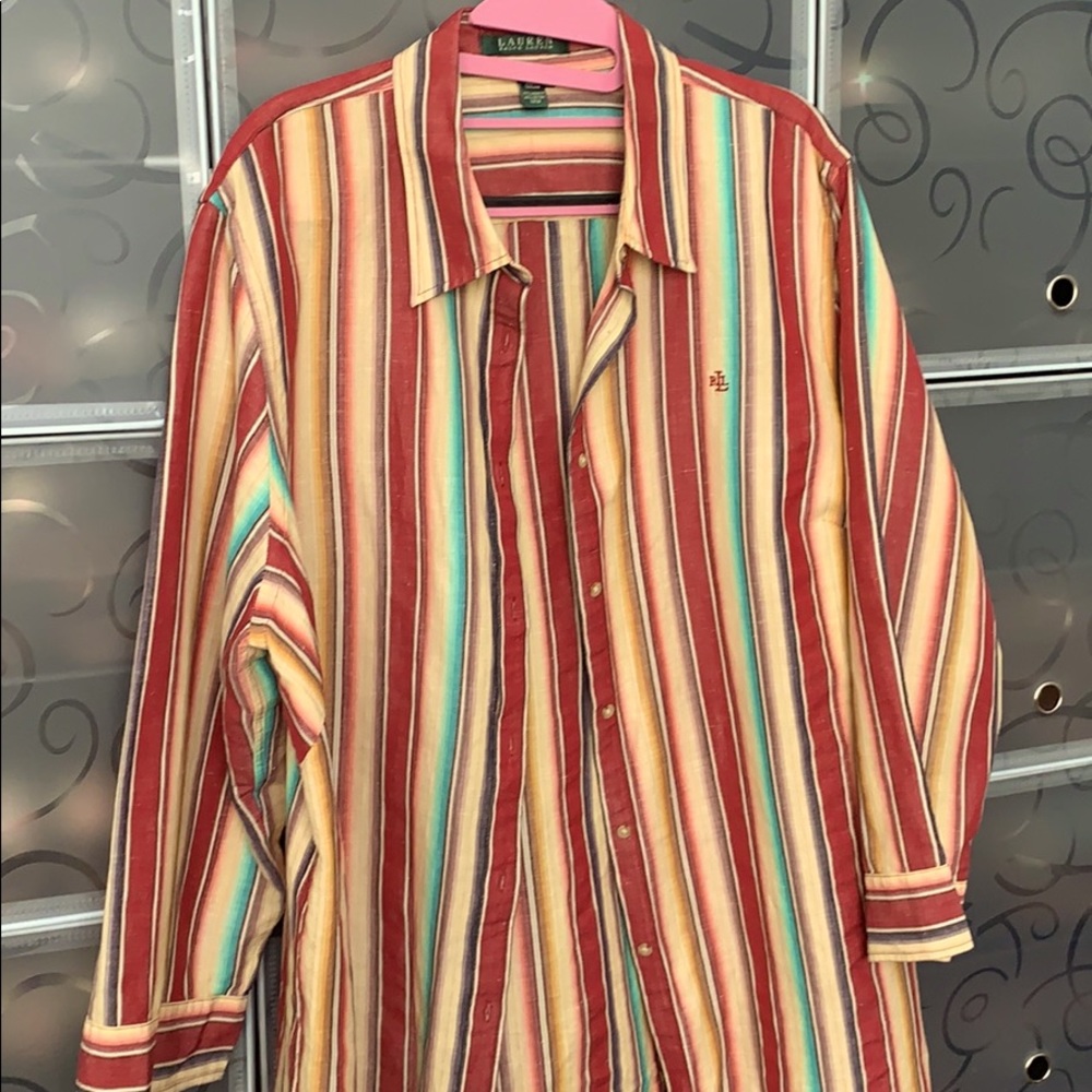 Lauren Ralph Lauren linen blouse sz 1x Striped